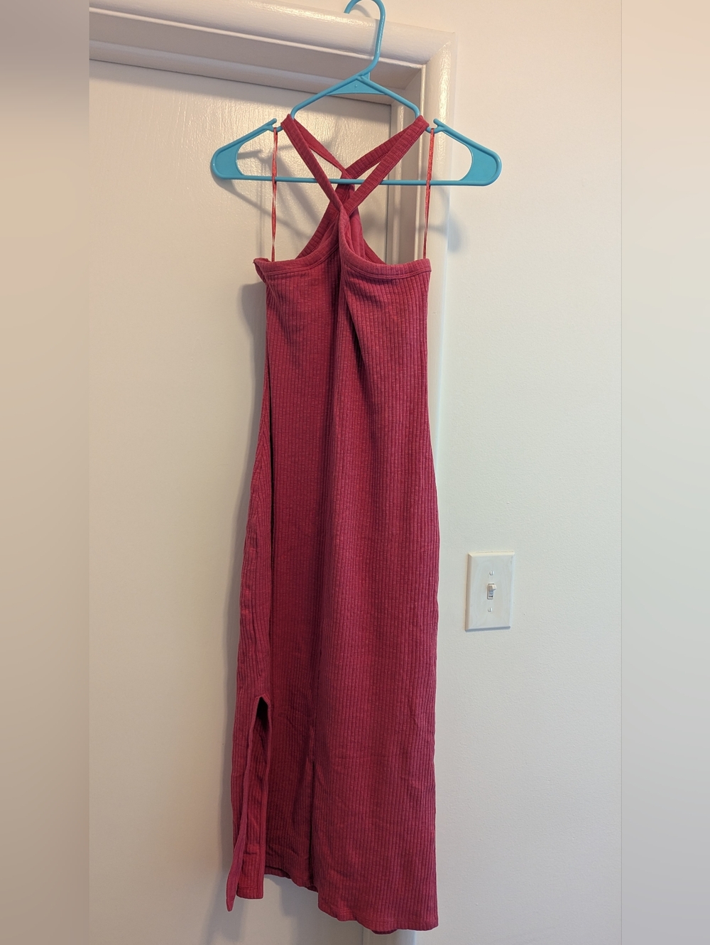 Ribbed Cross-neck Midi Dress in Berry - Picture 3 of 3